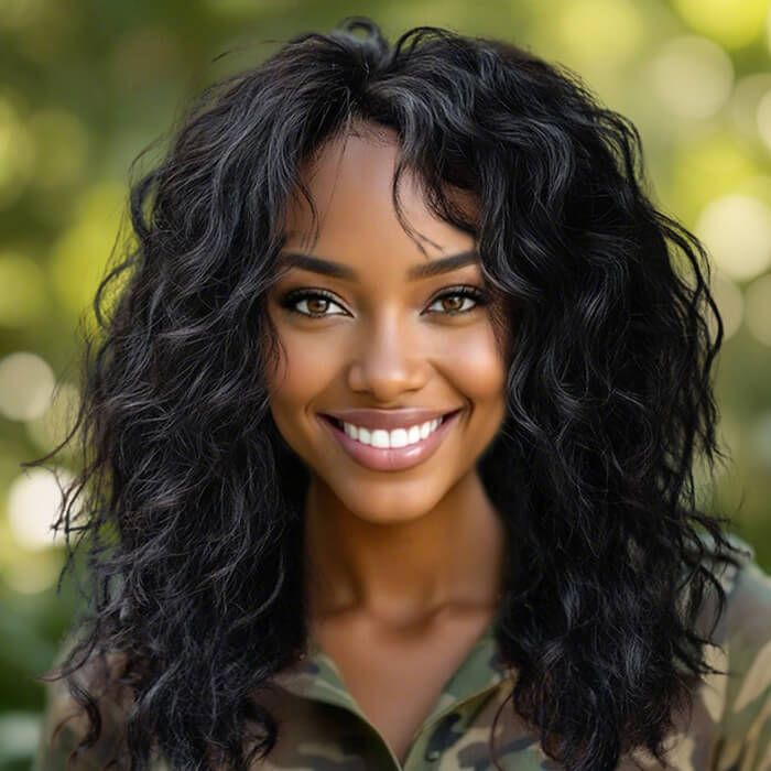 IDefinewig Glueless Beach Curly Wigs With Bangs Lace Front Human Hair Wigs