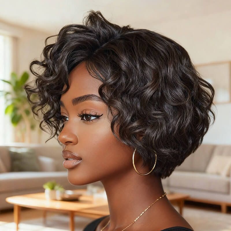 Ready to Wear Wig Pixie Cut Wig Short Curly Wigs Real Human Hair Wigs