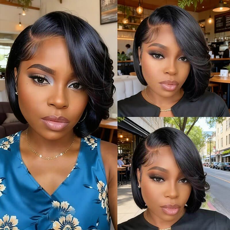 Wear and Go Wigs Side Part Short Bob Wig With Bangs