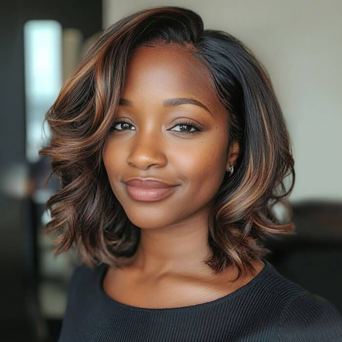 Wear and Go Wigs Brown Highlights Bob Wigs with Side Part Pre Cut Lace Wigs