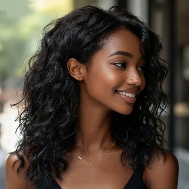 IDefinewig Glueless Beach Curly Wigs With Bangs Lace Front Human Hair Wigs