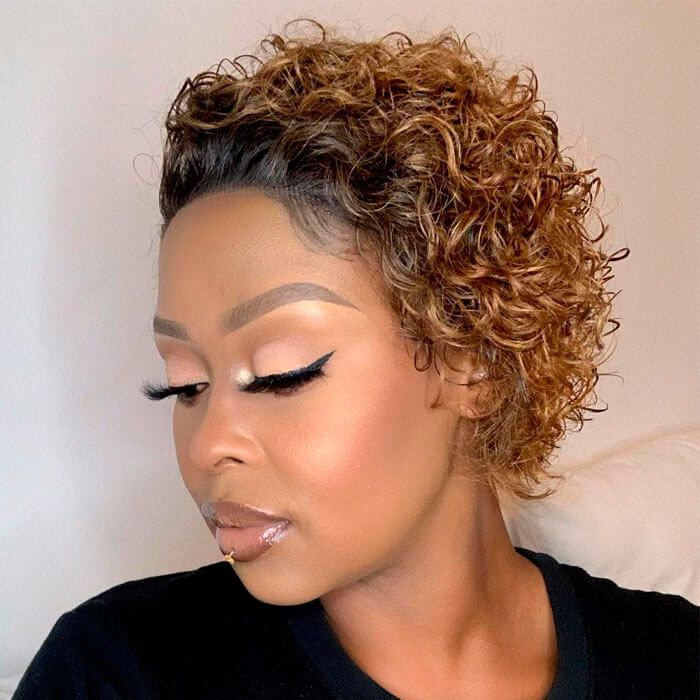 Wear and Go Wigs Short Pixie Cut Curly Wigs Ombre Pre Cut Lace Wigs