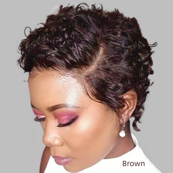 Pixie Cut Short Curly Bob Wigs with Side Part Lace Front Wigs